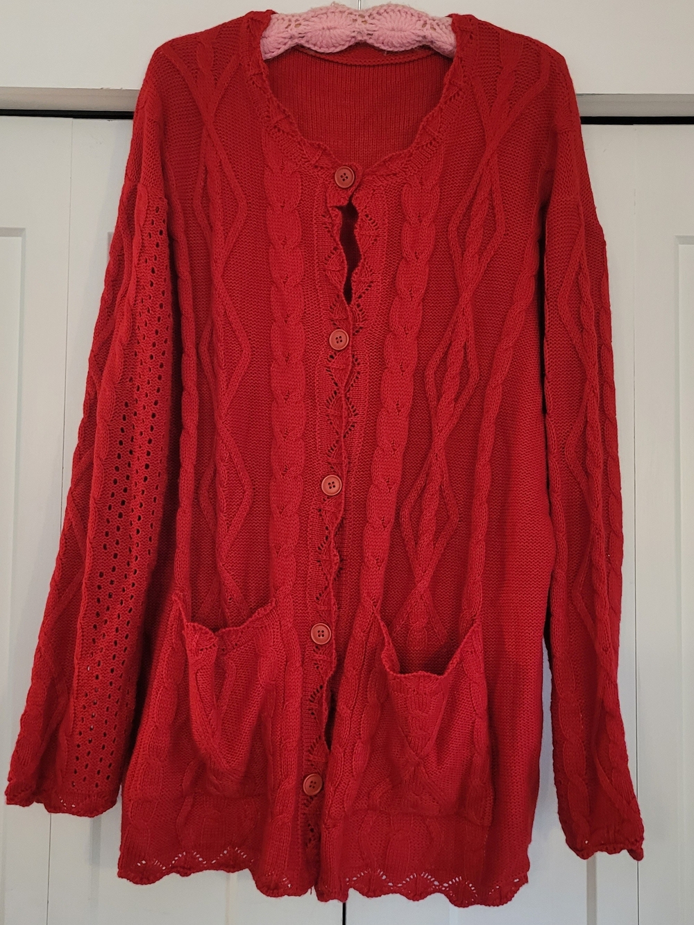 Women's Red Cable-Knit Button Front Cardigan
